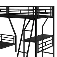 Streamdale Furniture Twin Over Full Bunk Bed With A Twin Size Loft Bed Attached, With A Desk, Metal
