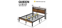 Simplie Fun Queen Size Metal Platform Bed Frame with Wooden Headboard and Usb Liner