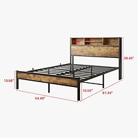 Black Metal Platform Bed with Storage & Charging Station