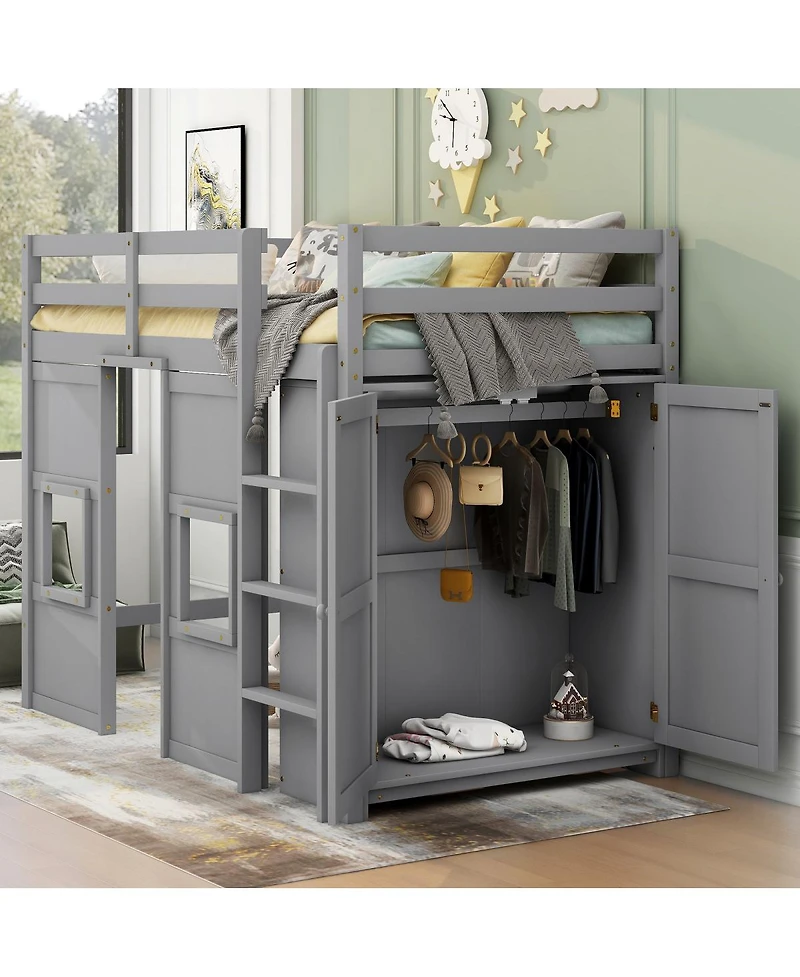 Streamdale Twin Loft Bed with Storage and Windows