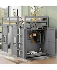 Streamdale Twin Loft Bed with Storage and Windows