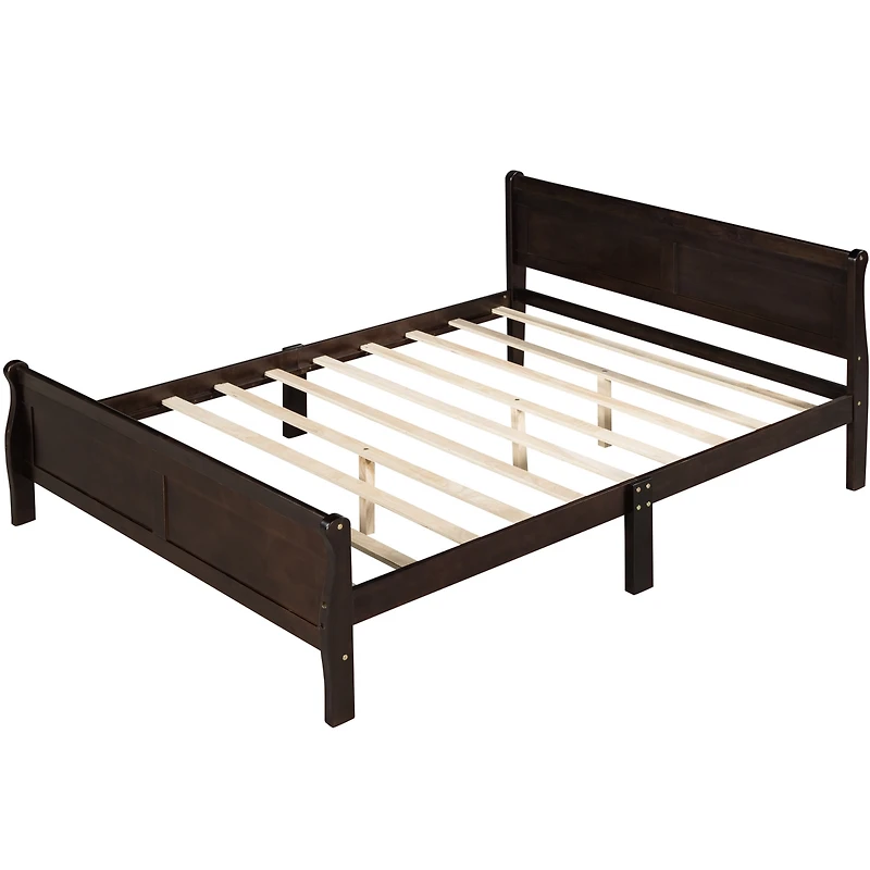 Streamdale Full Wood Platform Bed With Headboard And Wooden Slat Support