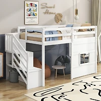 Simplie Fun Twin Size Loft Bed With Storage Staircase And Window, Gray