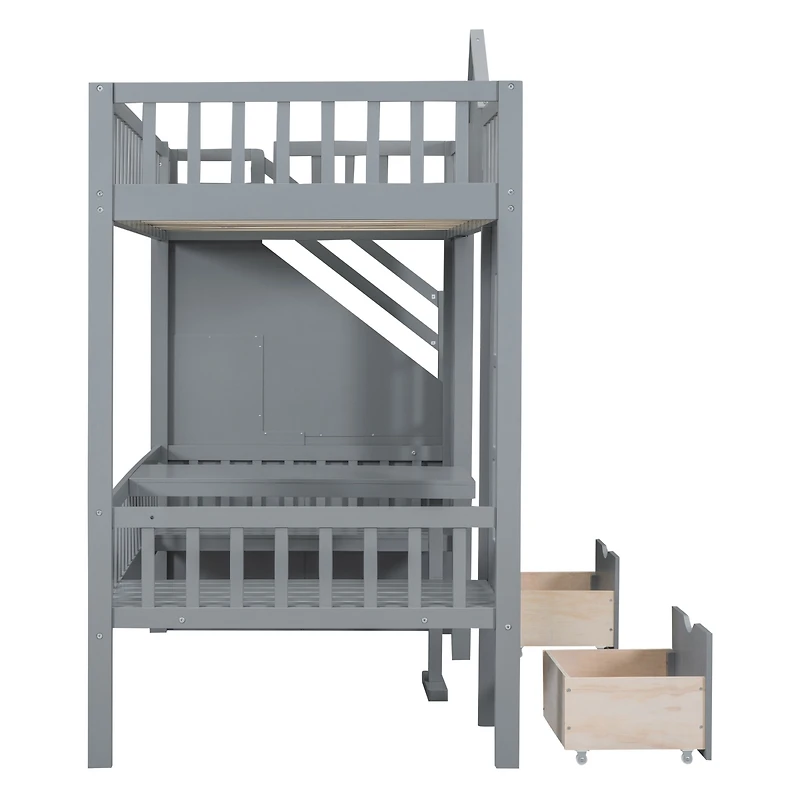 Streamdale Twin-Over-Twin Bunk Bed with Convertible Desk and Changer