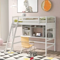 Streamdale Twin Size Loft Bed With Storage Shelves, Desk And Ladder