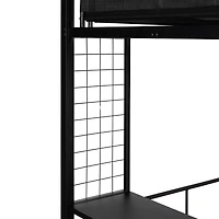 Simplie Fun Metal Twin Over Full Bunk Bed with Shelves & Grid Panel