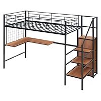 Streamdale Metal Loft Bed with Desk, Storage Ladder & Wardrobe