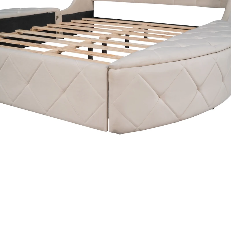 Streamdale Velvet Queen Storage Platform Bed with Wingback Headboard