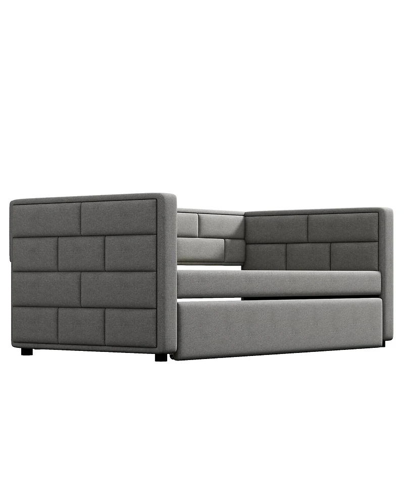 Simplie Fun Twin Size Daybed With Trundle, Upholstered Daybed With Padded Back