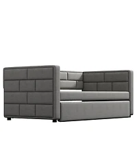 Simplie Fun Twin Size Daybed With Trundle, Upholstered Daybed With Padded Back