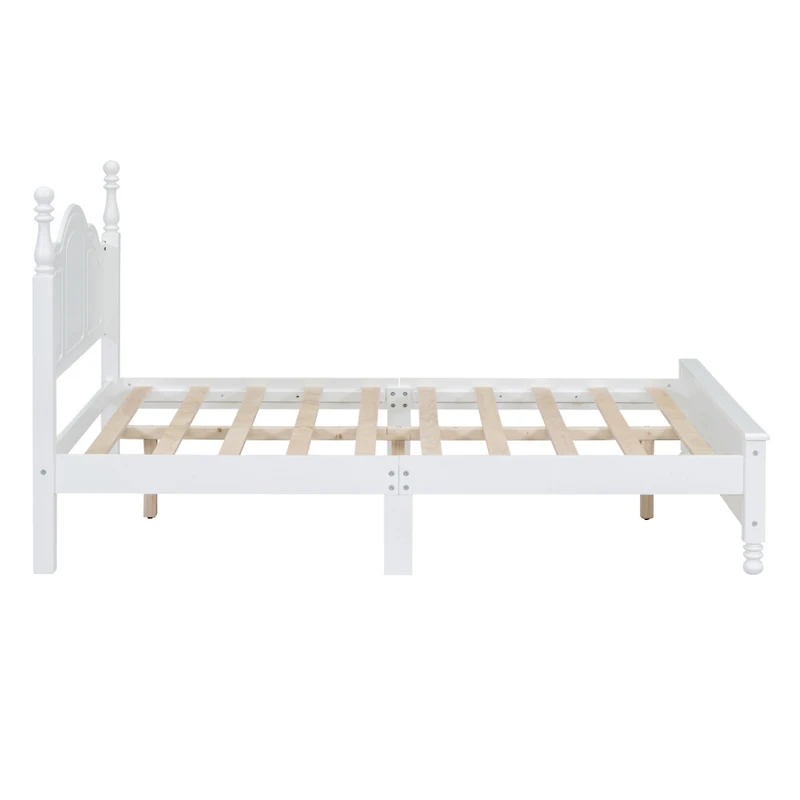 Streamdale White Retro Platform Bed with Wood Slats