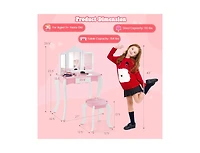 Slickblue Kid's Wooden Vanity Table and Stool Set with 3-Panel Acrylic Mirror-White