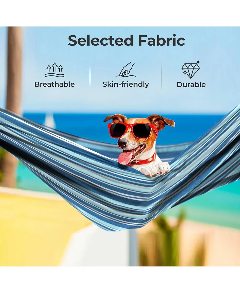 Slickblue Portable Indoor Outdoor 2-Person Double Hammock Set with Stand and Carrying Cases-Blue