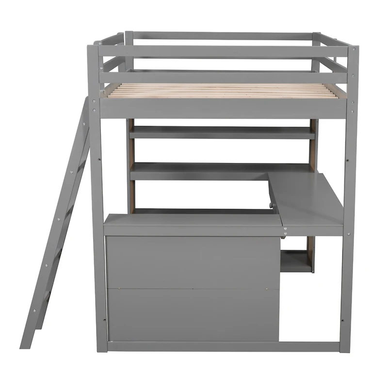 Streamdale Full Loft Bed With Ladder, Shelves, And Desk, White