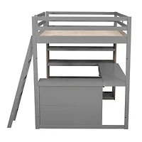 Streamdale Full Loft Bed With Ladder, Shelves, And Desk, White