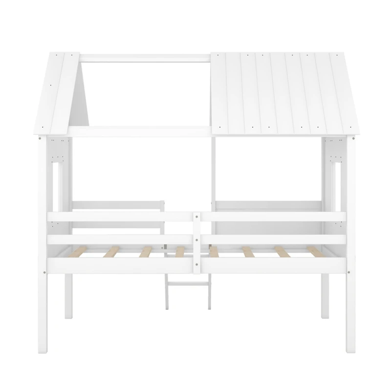 Streamdale Twin Size Low Loft Wood House Bed With Two Side Windows (White)