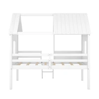 Streamdale Twin Size Low Loft Wood House Bed With Two Side Windows (White)