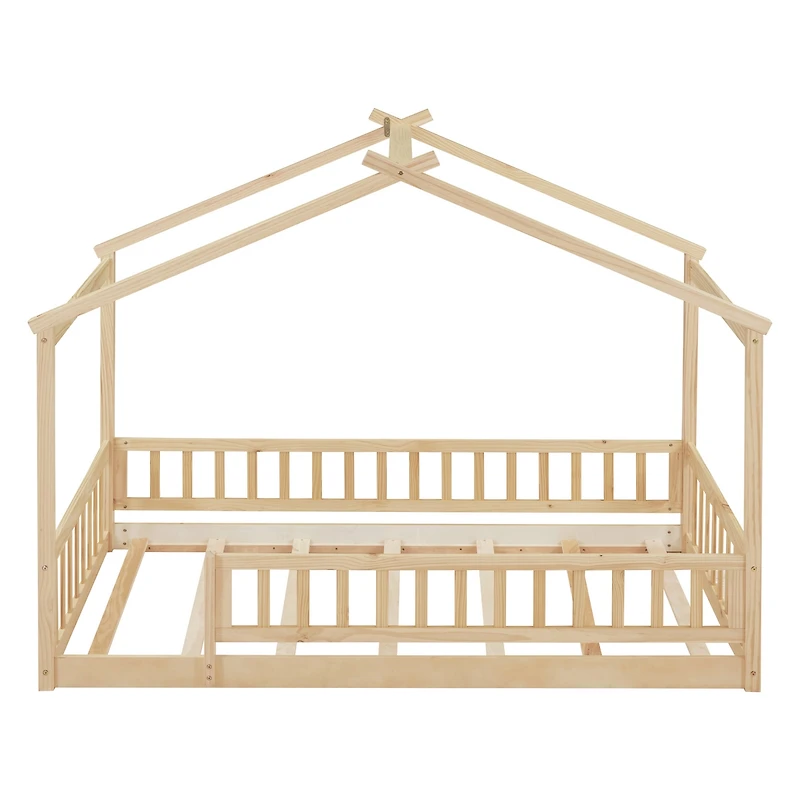 Streamdale Walnut Fence Bed House Frame for Kids and Teens