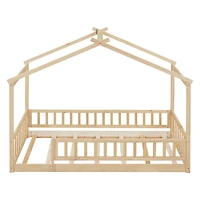 Streamdale Walnut Fence Bed House Frame for Kids and Teens