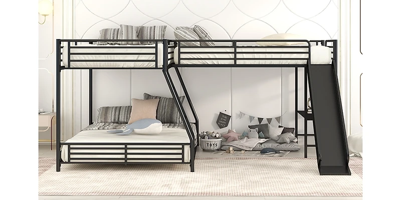 Streamdale Twin/Full L-Shape Bunk Bed w/ Desk & Slide