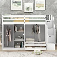 Streamdale 3-Shelf Loft Bed with Storage Units and Ladder