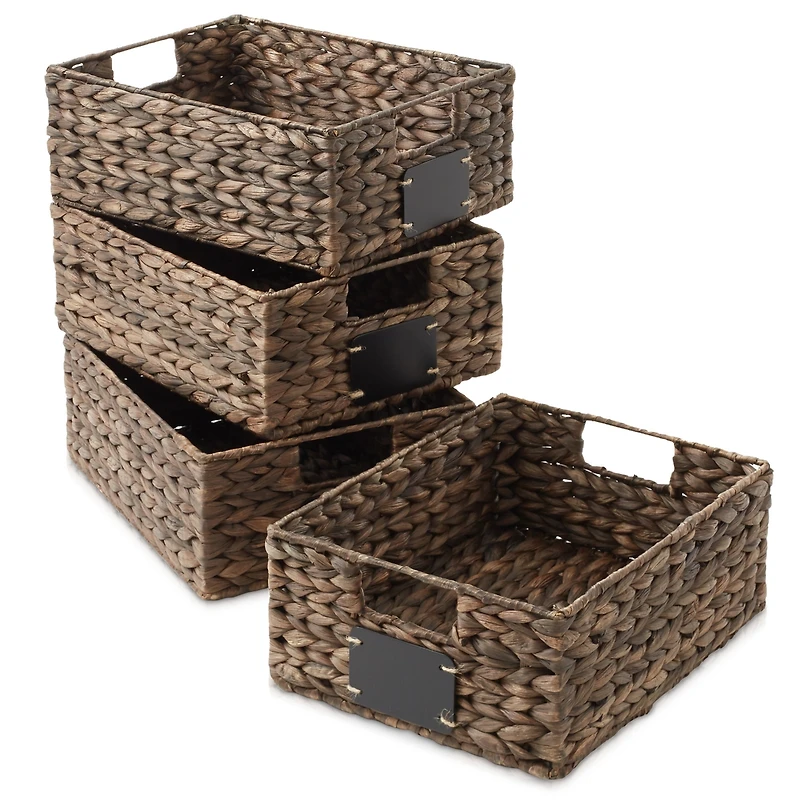 Casafield (Set of 4) Water Hyacinth 10"x13"x5" Pantry Baskets w/ Chalkboard Labels and Marker