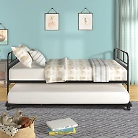 Streamdale Furniture Metal Daybed Platform Bed Frame With Trundle Built-In Casters, Twin Size