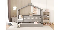 Streamdale Full Size Wooden House Bed With Twin Size Trundle