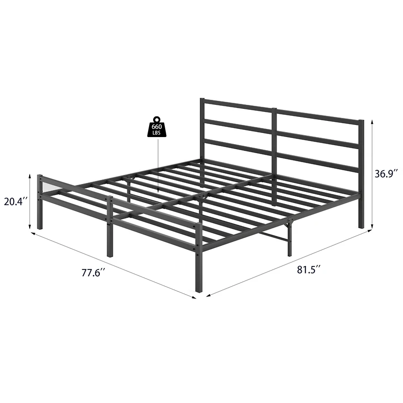 Streamdale Furniture Metal Platform Bed Frame With Headboard, Sturdy Metal Frame, No Box Spring Needed(King)