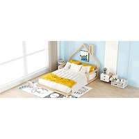 Simplie Fun Full Size Wood Floor Bed With House-Shaped Headboard