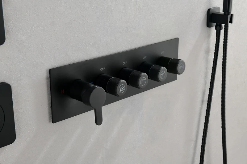 Streamdale Furniture Wall Mounted Waterfall Rain Shower System With 3 Body Sprays & Handheld Shower