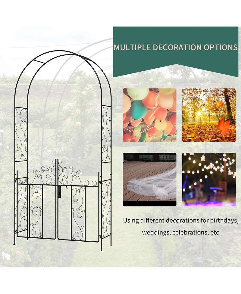 Elegant Metal Garden Arch with Gate for Gardening and Events