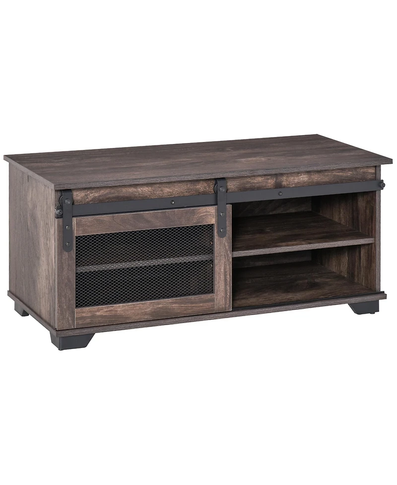 Homcom Farmhouse Table with Sliding Mesh Barn Door and Storage Cabinet