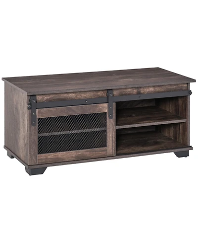 Homcom Farmhouse Table with Sliding Mesh Barn Door and Storage Cabinet