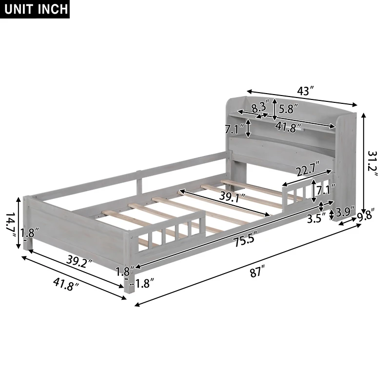 Streamdale Twin Platform Bed with Headboard Storage and Led Lights