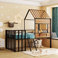 Streamdale Metal Twin Loft Bed With Roof, Window, Guardrail, Ladder