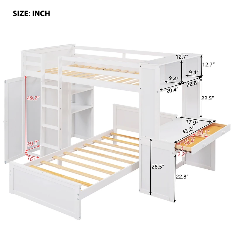 Streamdale Twin Loft Bed With A Stand-Alone Bed, Shelves, Desk, And Wardrobe