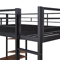 Streamdale Full Metal Loft Bed With 2 Shelves And One Desk