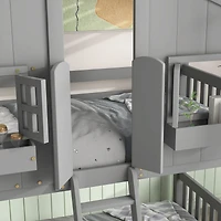 Streamdale Twin Bunk House Bed with Roof and Safety Rails
