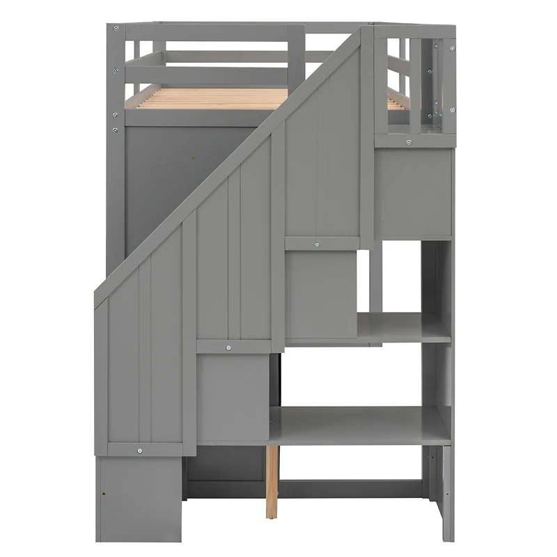 Streamdale 3-Shelf Loft Bed with Storage Units and Ladder