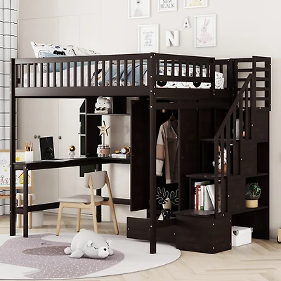 Streamdale Full Loft Bed With Bookshelf, Drawers, Desk, And Wardrobe White