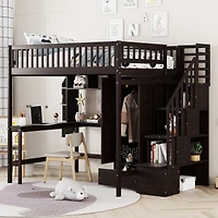 Streamdale Full Loft Bed With Bookshelf, Drawers, Desk, And Wardrobe White