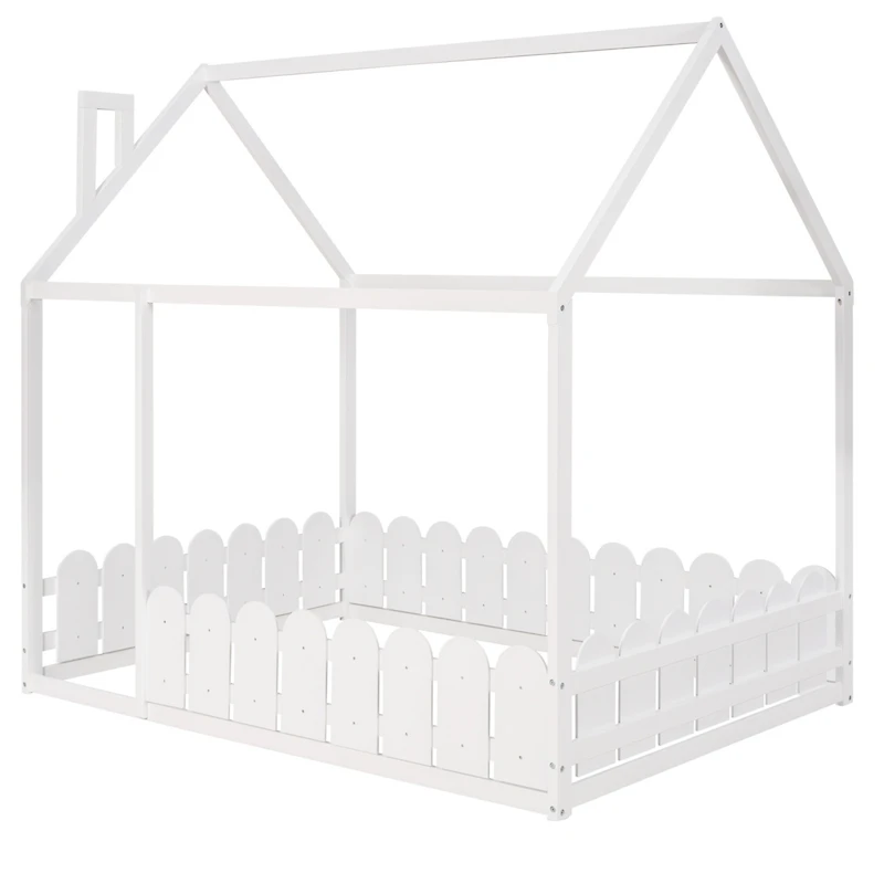 Streamdale Full Size Wood House Bed with Fence