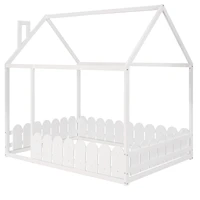 Streamdale Full Size Wood House Bed with Fence