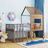 Streamdale Metal Twin Loft Bed With Roof, Window, Guardrail, Ladder