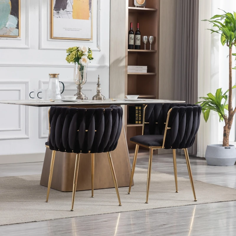 Streamdale Dining Chair, Thickened Fabric Chairs With Wood Legs, Set Of 2