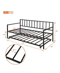 Simplie Fun Twin Daybed With Trundle Multifunctional Metal Lounge Daybed Frame For Living Room Guest Room