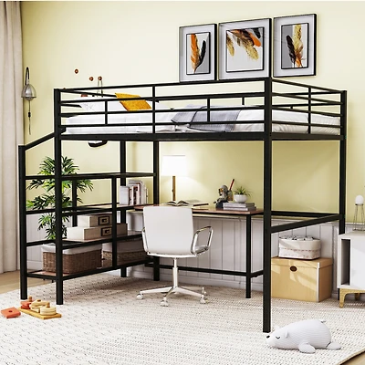 Streamdale Full Metal Loft Bed With Desk And Lateral Storage Ladder