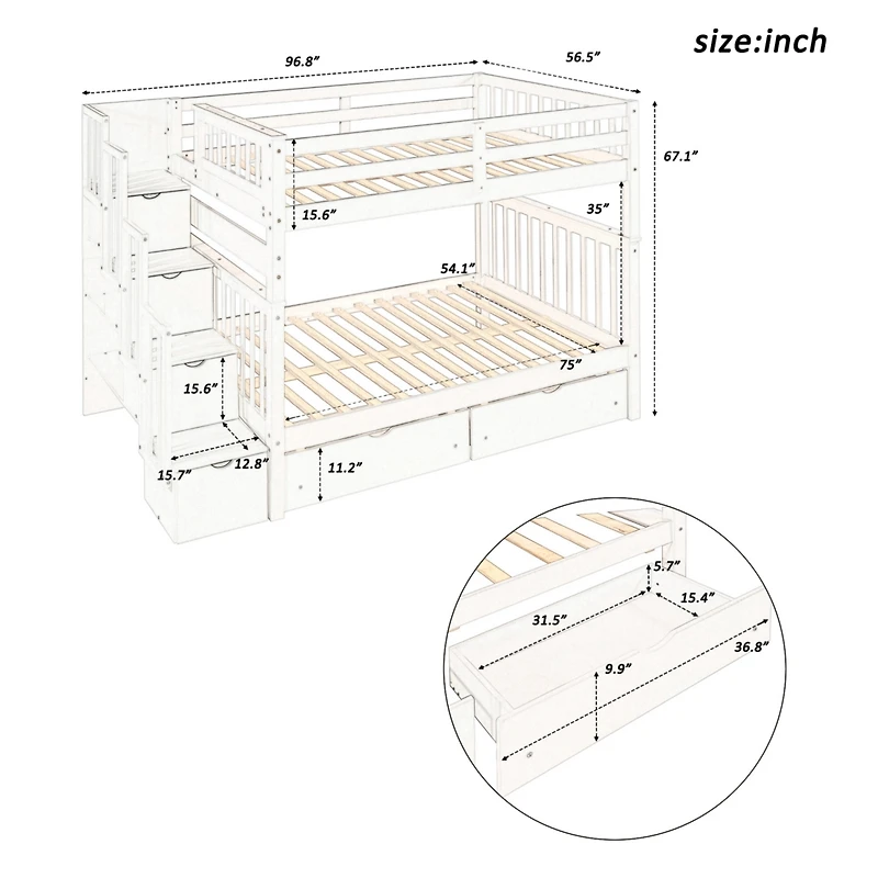 Streamdale Full Over Bunk Bed With Shelves And 6 Storage Drawers