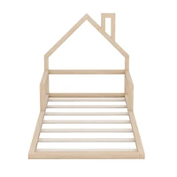Simplie Fun Twin Wood Floor Bed With House-Shaped Headboard